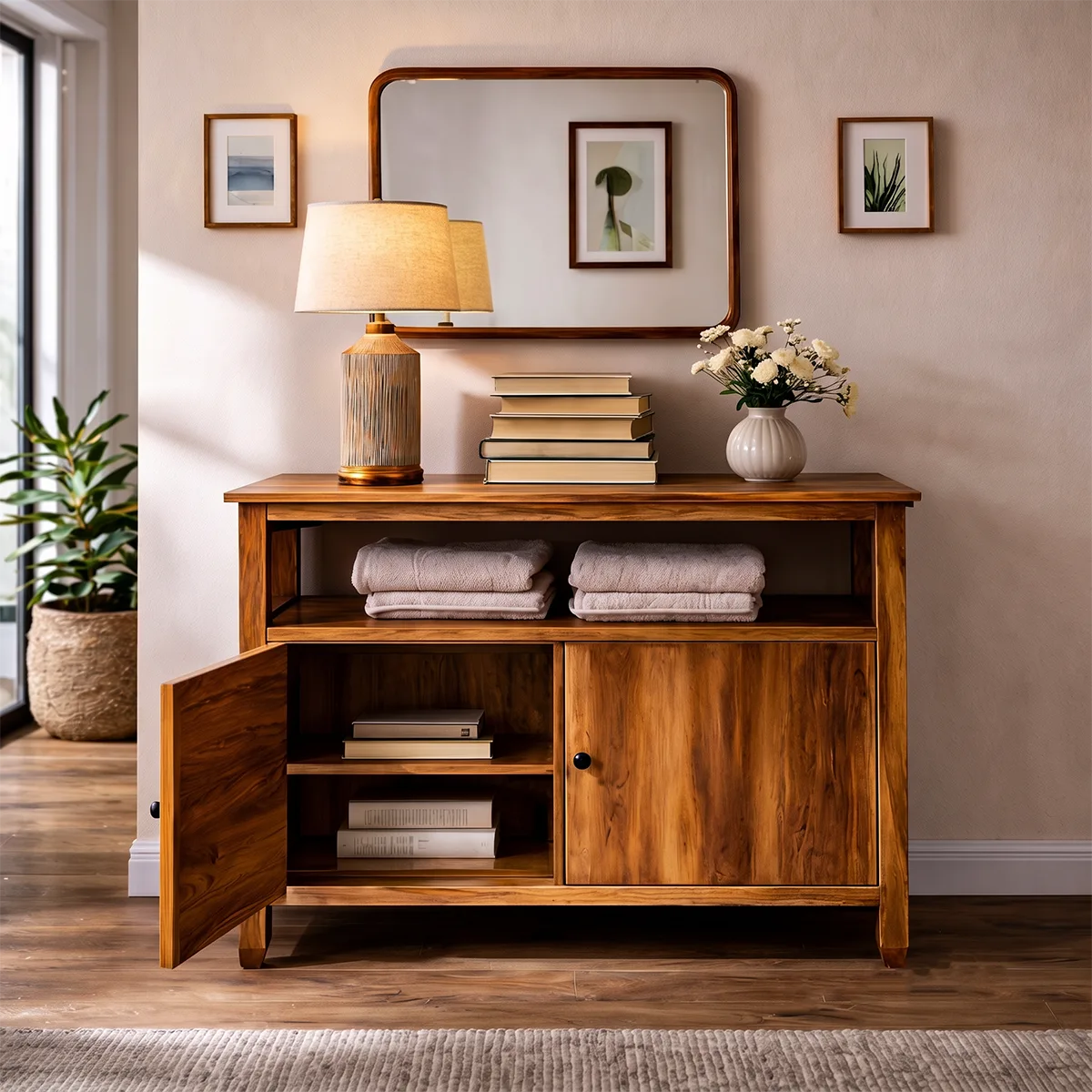 Modern Sideboard with 2 Cabinet Doors and Open Shelf | Versatile Storage Cabinet HG021-7GFQ9LV