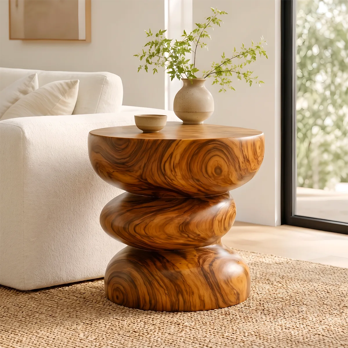 Modern Round End Table | Sculptural Stacked Pedestal Accent Table HG021-3666