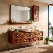 Carved Floating Bathroom Vanity | Sculptural Wall Mounted Bathroom Cabinet HG021-5018