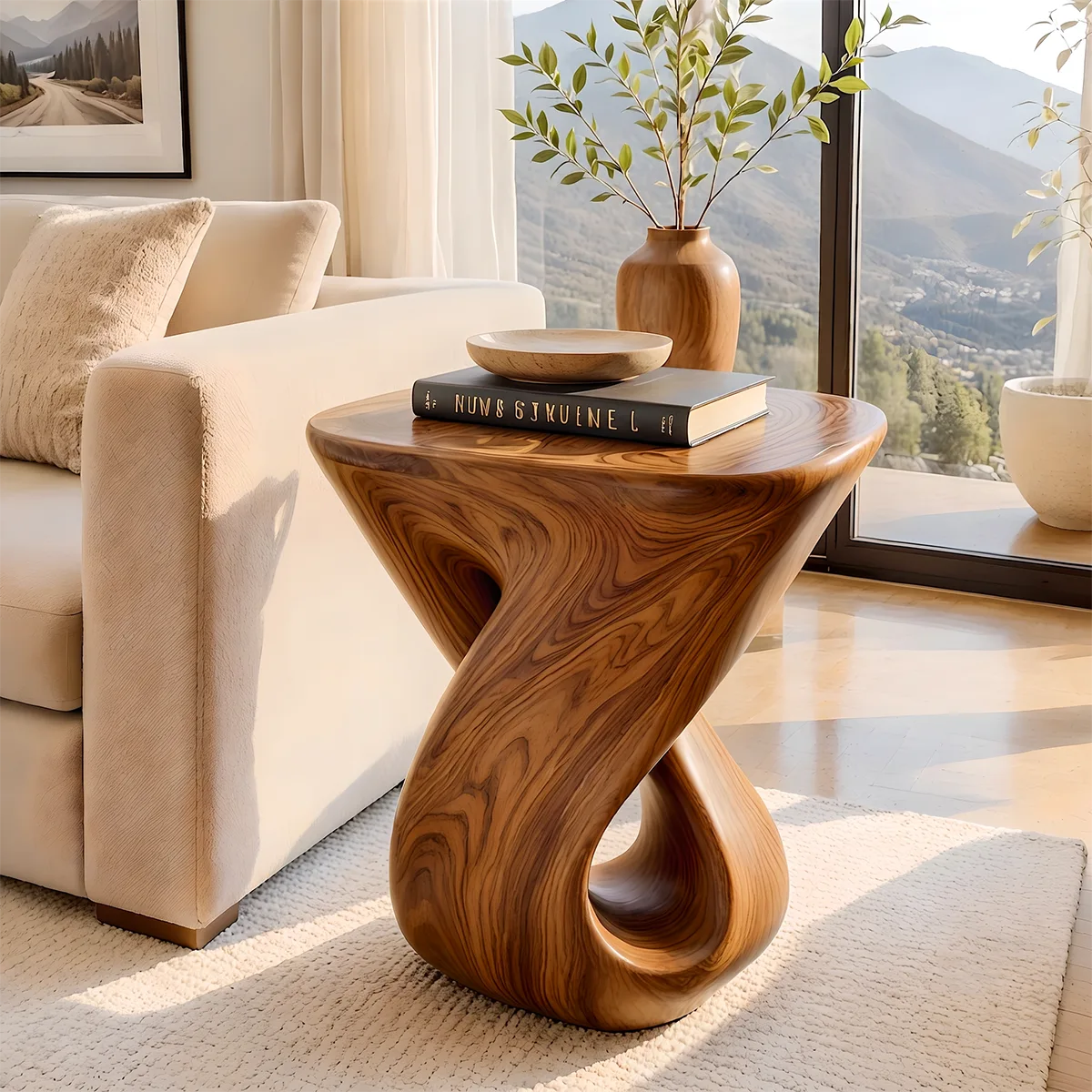 Modern Rounded Square End Table | Twisted Sculptural Accent Side Table HG021-9463