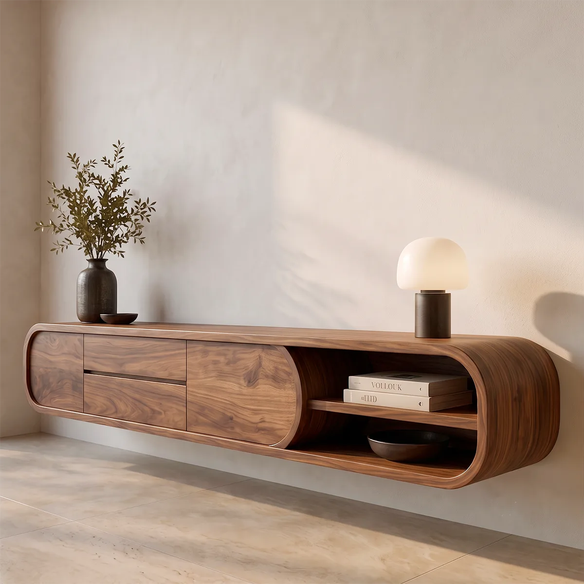 Modern Floating TV Stand | Wall Mounted Entertainment Center with Storage & Open Shelves HG021-2IBO3HC