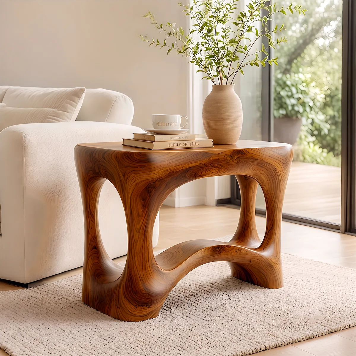 Modern Sculptural End Table | Organic Accent Side Table with Rounded Square Top HG021-3496