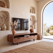 Rounded Wood TV Stand with 3 Drawers | Modern Media Console HG021-6RPM7IQ