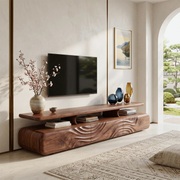 Modern TV Stand with Wave Front Doors | Contemporary Media Console with Open Display Shelf HG021-2DTK5LB