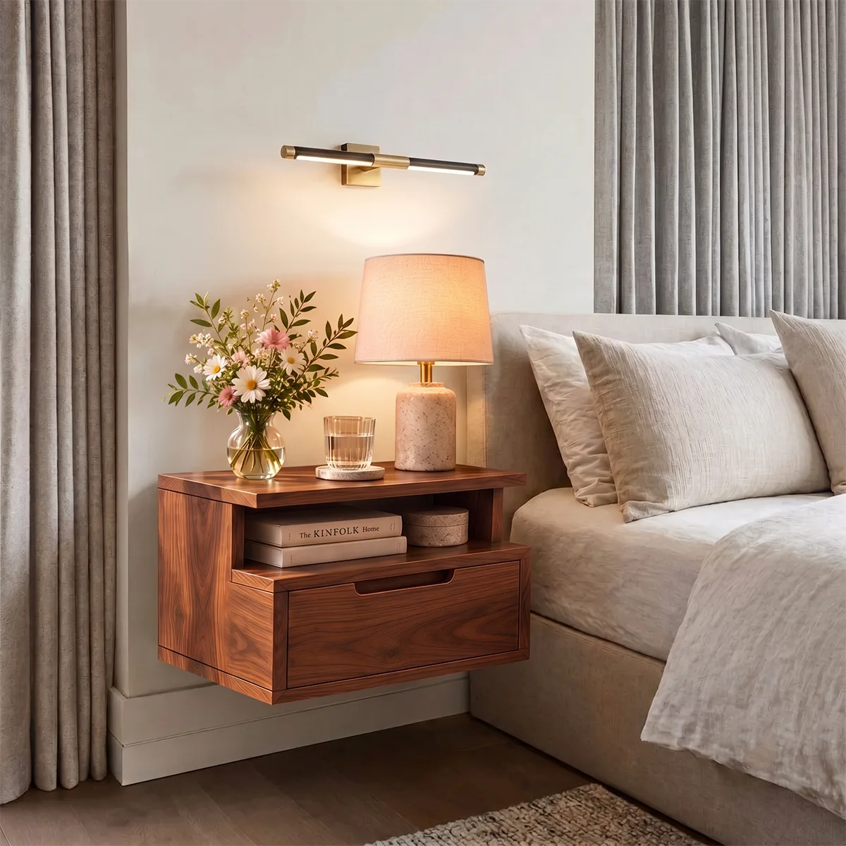 Modern Floating Nightstand with Drawer & Open Shelf | Wall Mounted Bedside Table HG021-3IPF7JJ
