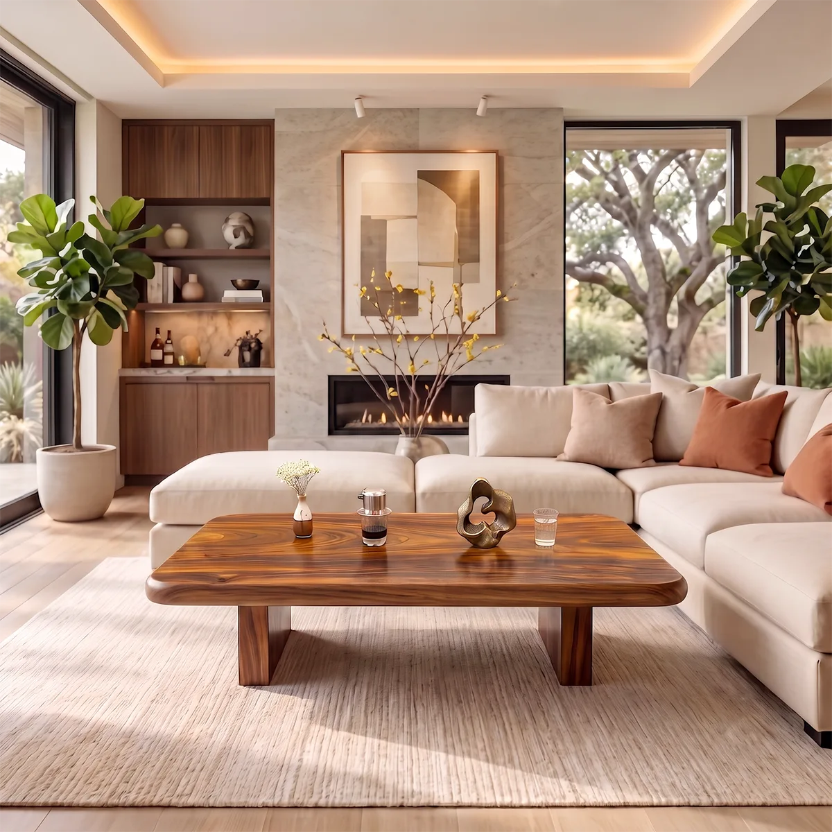 Rectangular Coffee Table with Thick Top & Block Legs | Modern Center Table HG021-6CIC4AB