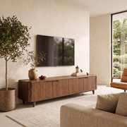 Rounded Wood TV Stand with 4 Doors | Modern Media Console HG021-9PZP1HK