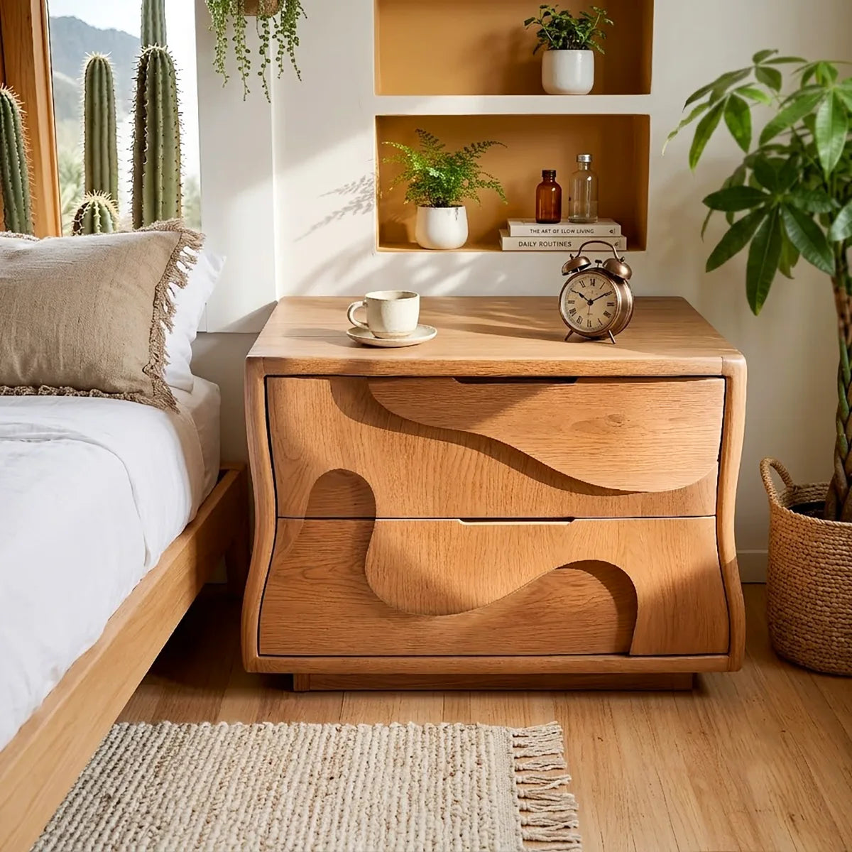 Artistic Solid Wood Nightstand with Two Drawers for Modern Bedrooms HG021-5195