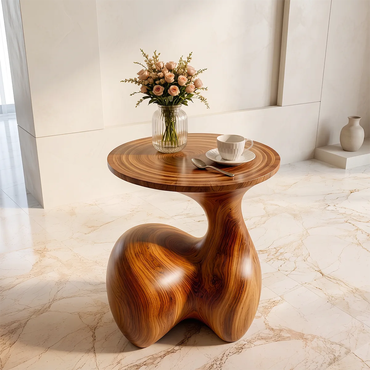 Modern Round End Table | Organic Sculptural Pedestal Side Table HG021-6020