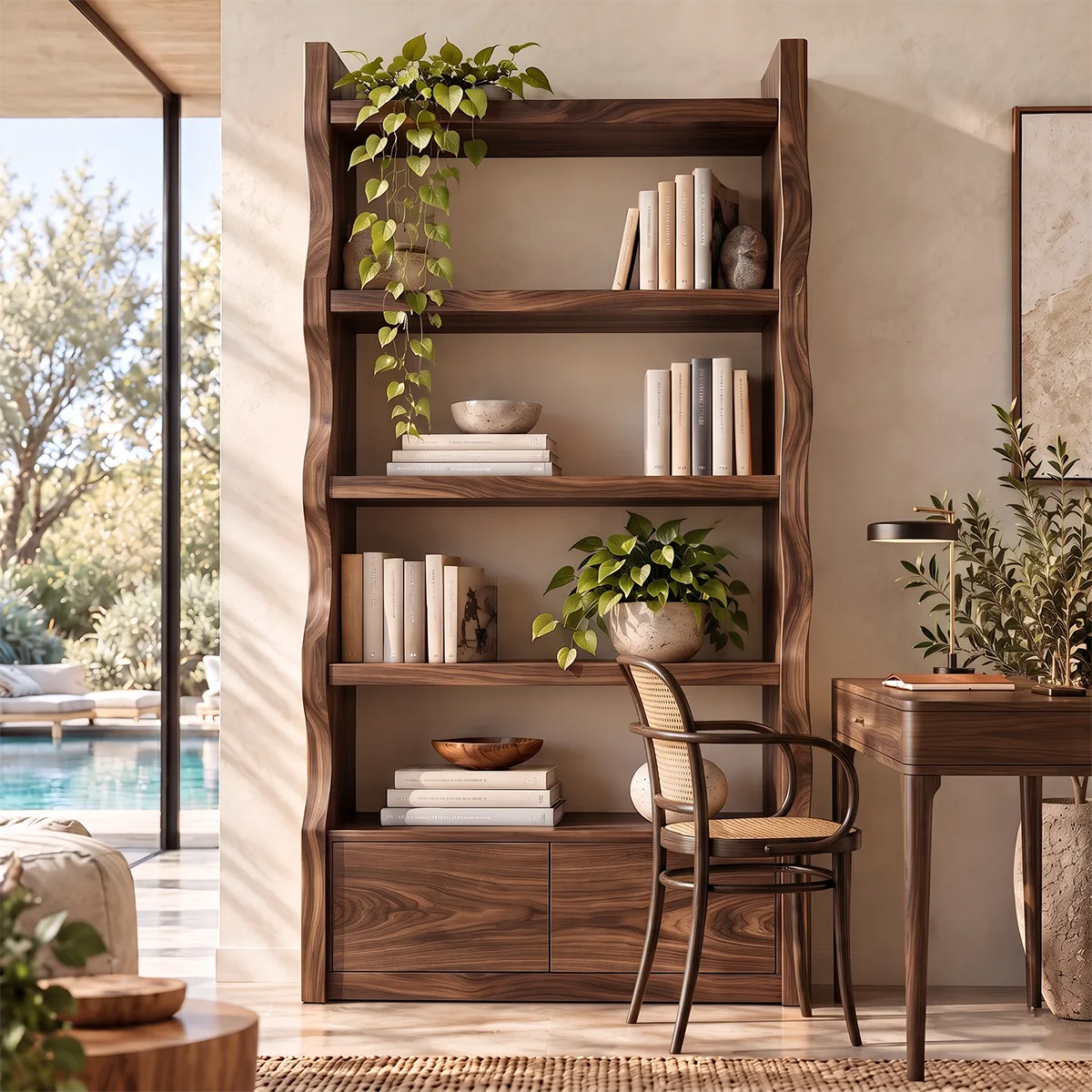 Modern Tall Freestanding Bookshelf | 4-Tier Open Bookcase with 2 Hidden Storage Cabinets HG021-7EAN9UP