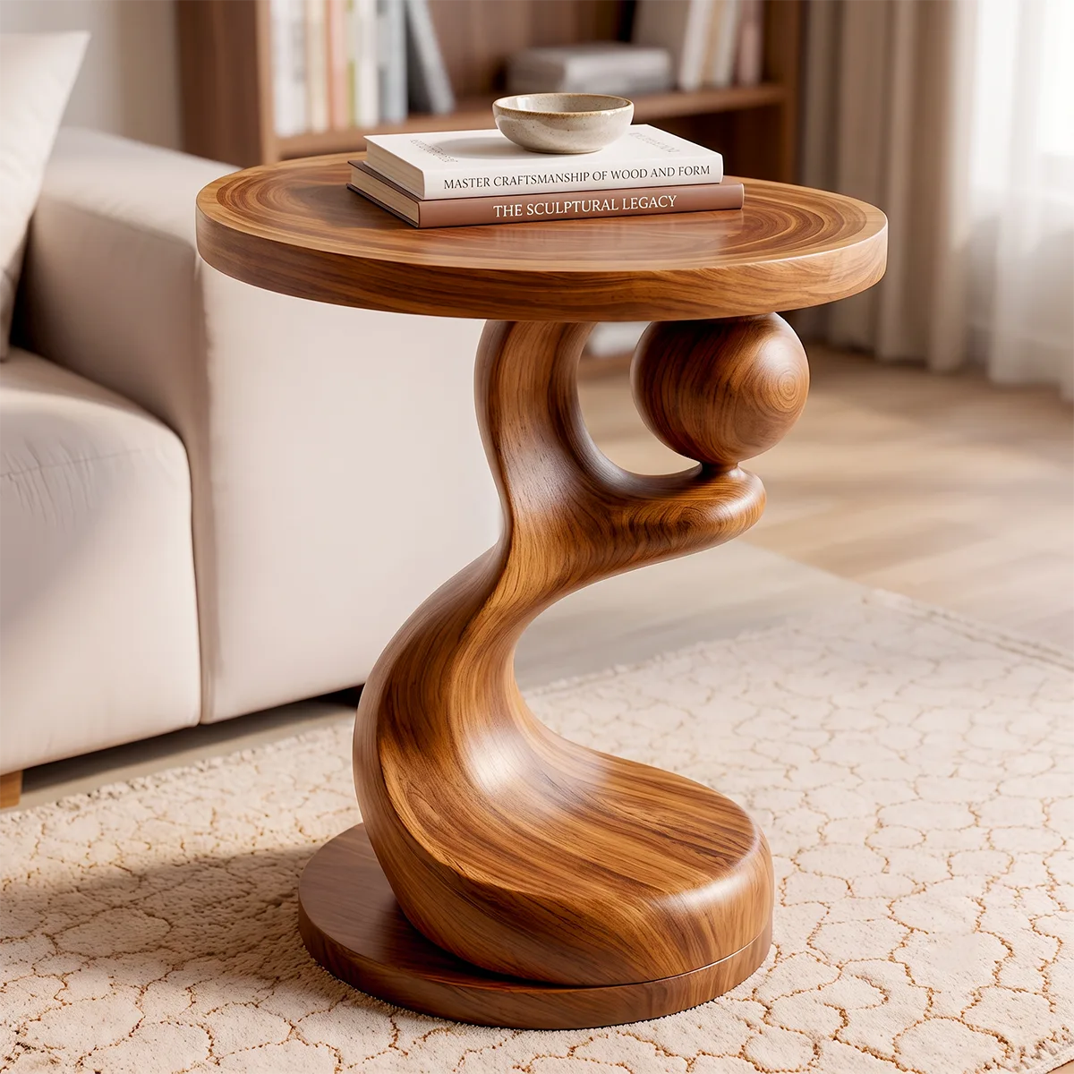 Modern Sculptural End Table | Round Accent Side Table with Artistic Pedestal Base HG021-7OXD7KY