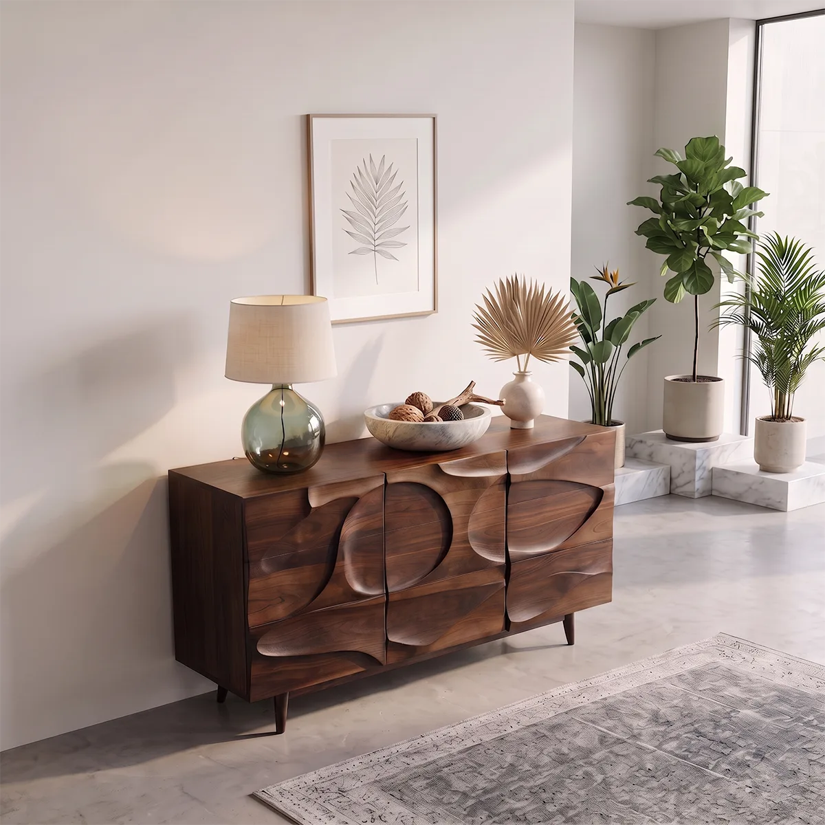 Modern Sideboard with Carved Organic Relief Front | Sculptural Storage Cabinet HG021-7RLA3HW
