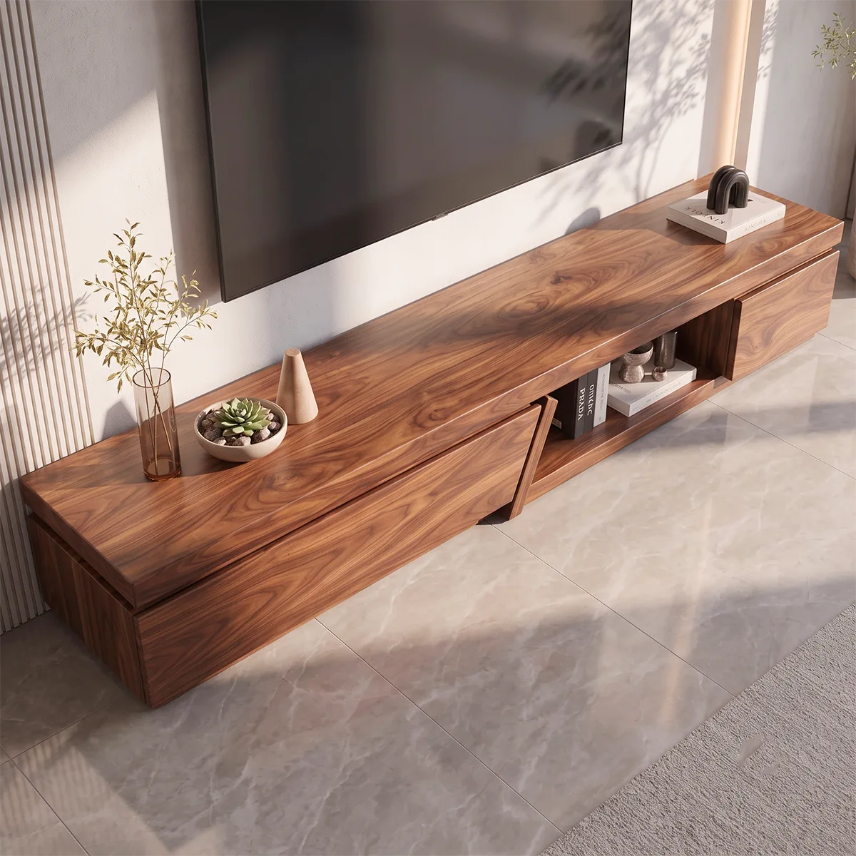 Modern Asymmetrical TV Stand | Contemporary Media Console with Angled Cabinet Doors HG021-2NJV3PU