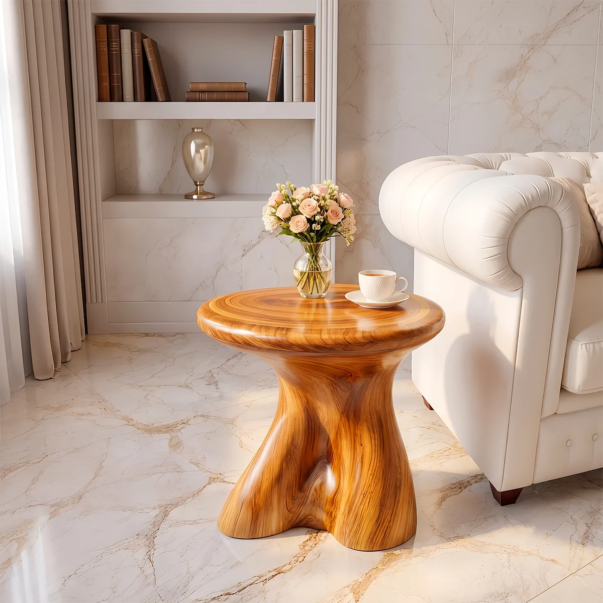 Modern Round End Table | Sculptural Pedestal Accent Side Table HG021-6926