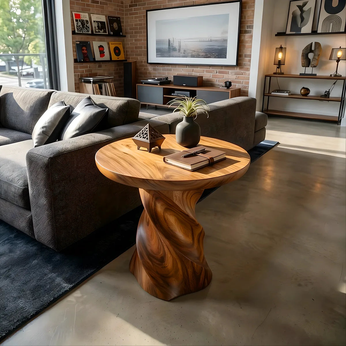 Modern Round End Table | Sculptural Pedestal Accent Side Table for Living Room HG021-9MFE4DB