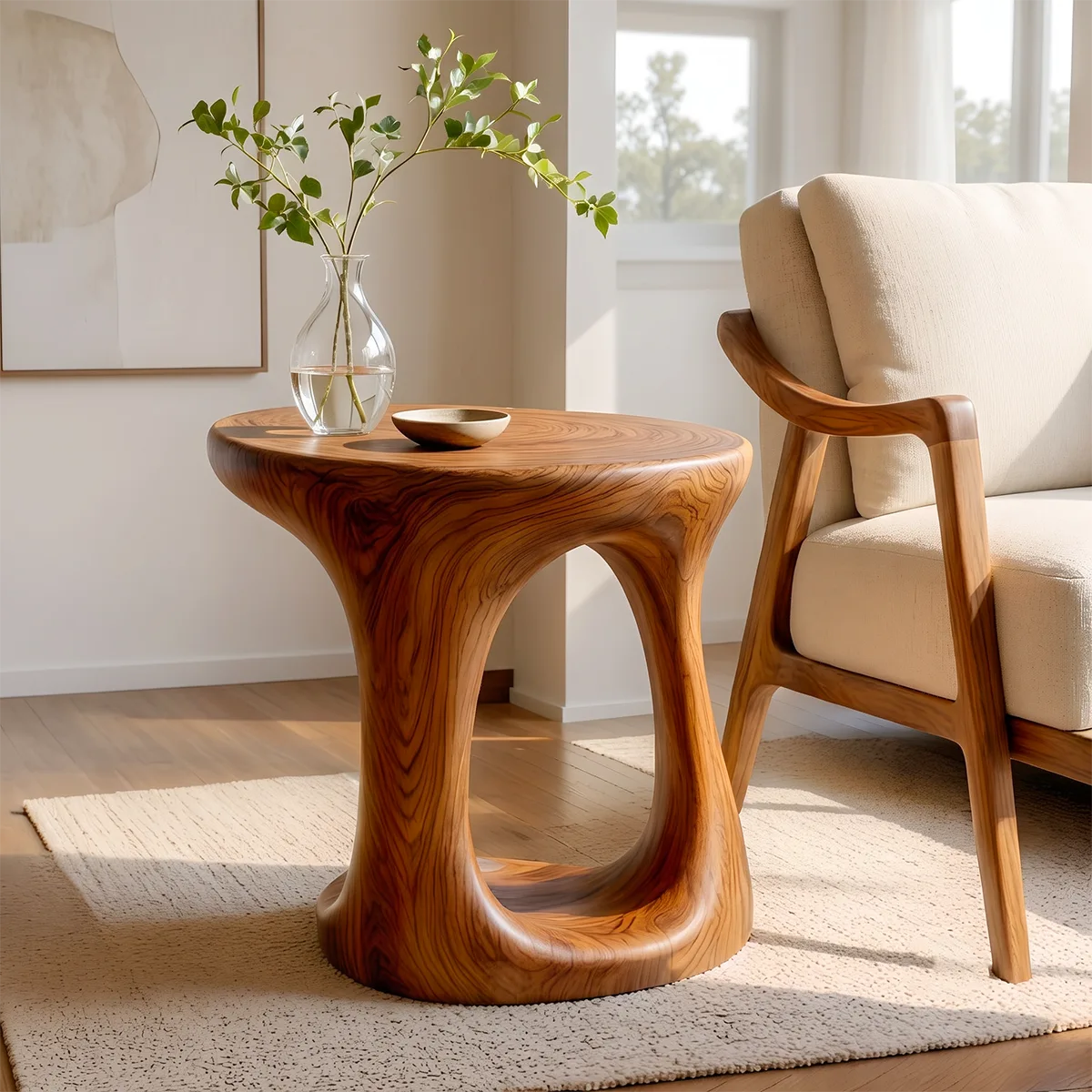 Modern Round End Table | Sculptural Open Pedestal Side Table HG021-5986