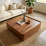 Square Coffee Table with Hidden Storage Drawer | Modern Low Profile Center Table HG021-5UQU1VD