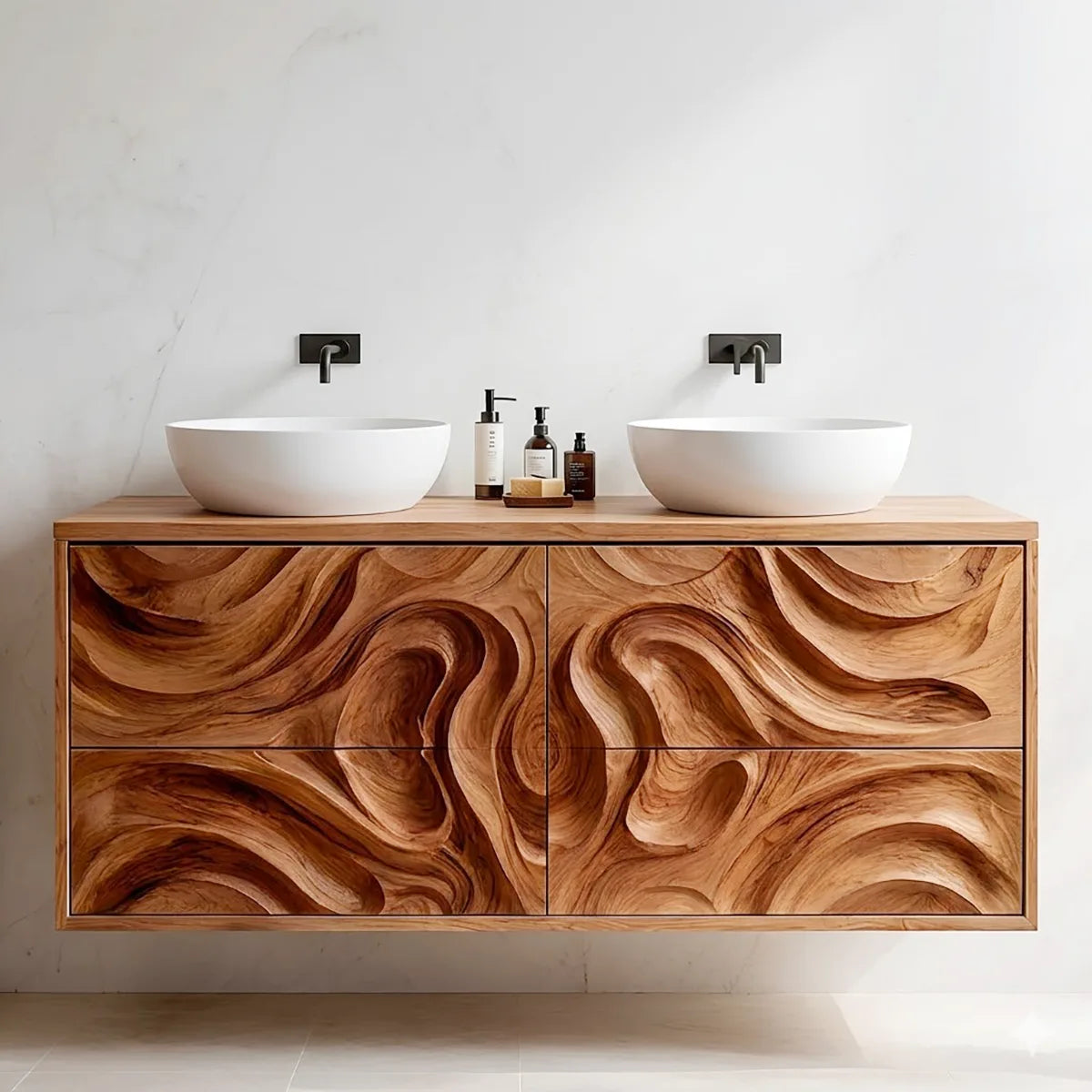 Double Sink Floating Bathroom Vanity | Sculptural Modern Bathroom Cabinet HG021-6631