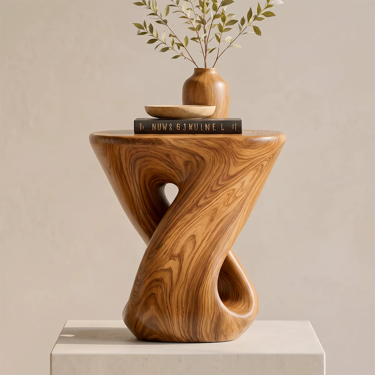 Modern Rounded Square End Table | Twisted Sculptural Accent Side Table HG021-9463