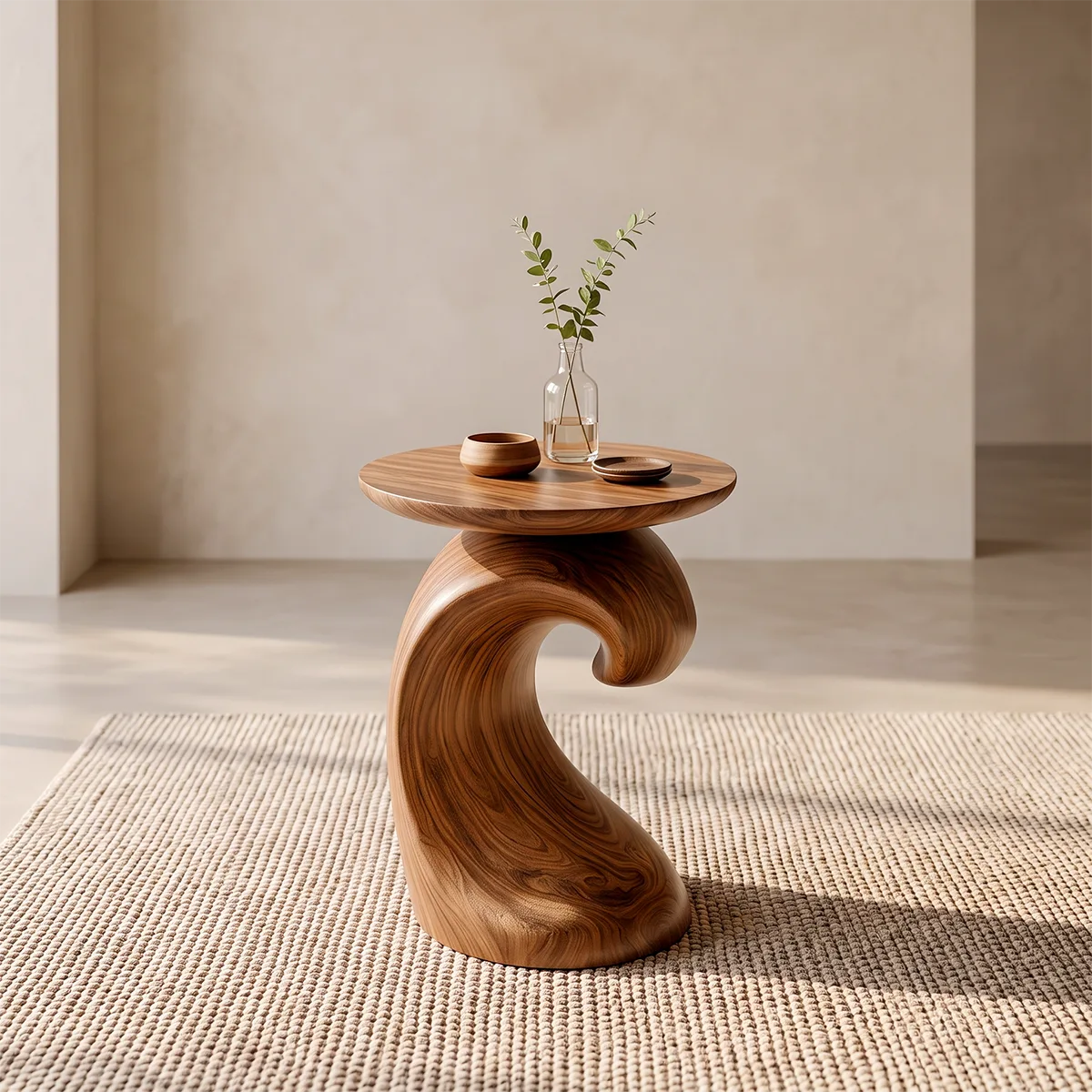 Modern Sculptural Round End Table | Organic Accent Side Table for Living Room & Bedroom HG021-4UYM9RB