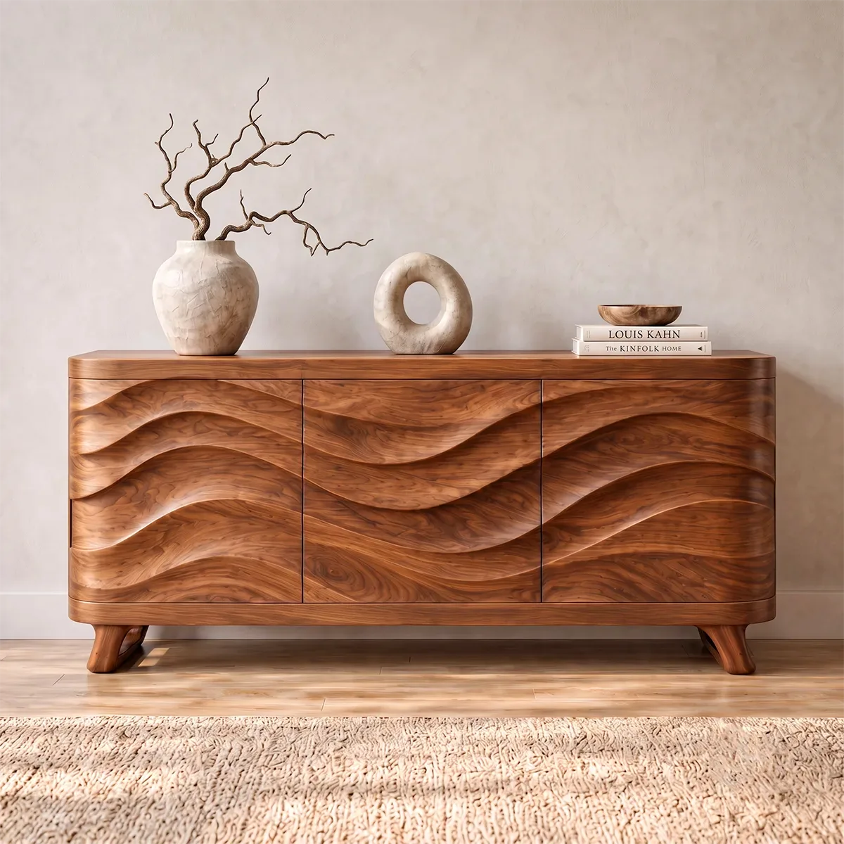 Sculptural Wave Sideboard with Concealed Storage | Modern Statement Storage Cabinet HG021-3MAI3XH