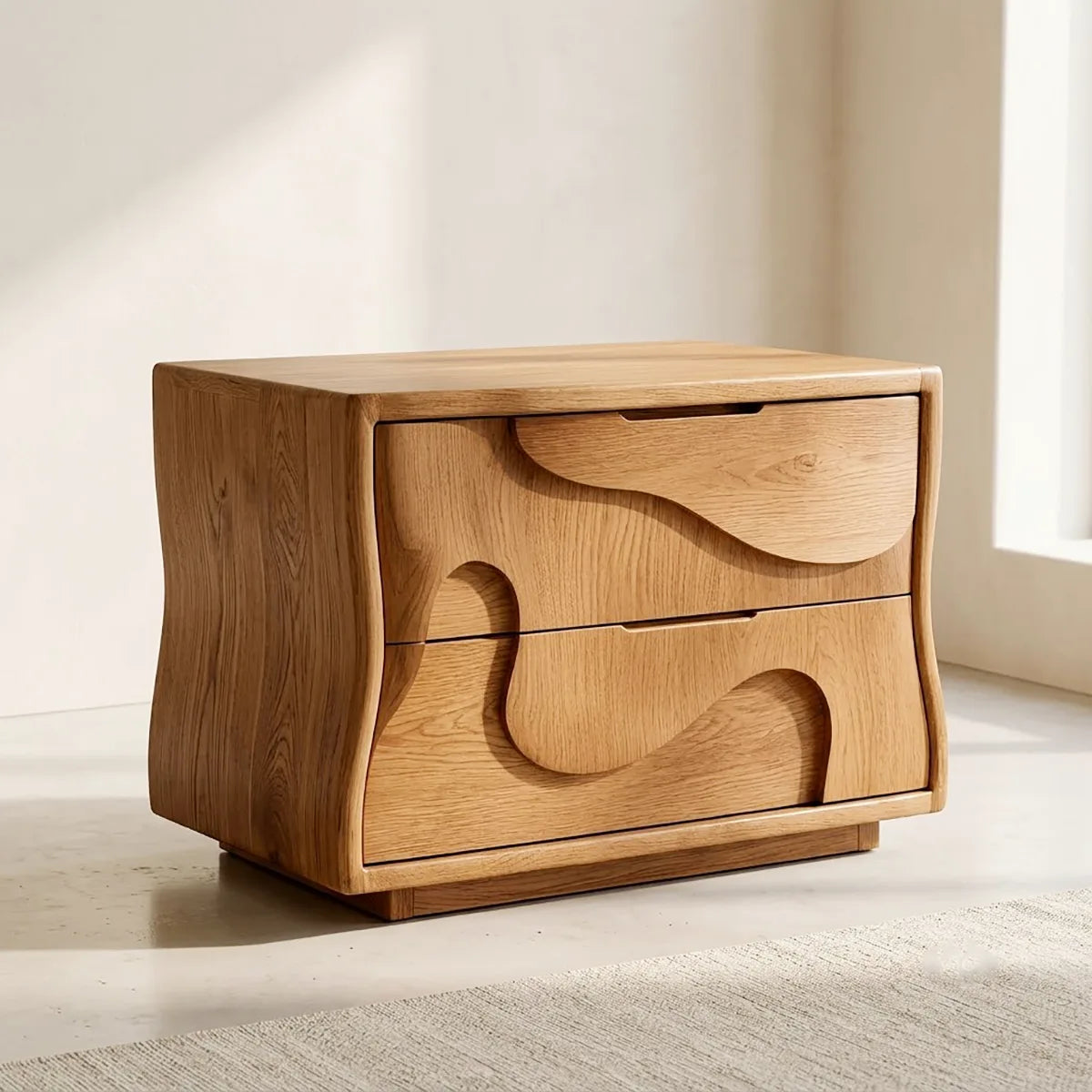 Artistic Solid Wood Nightstand with Two Drawers for Modern Bedrooms HG021-5195
