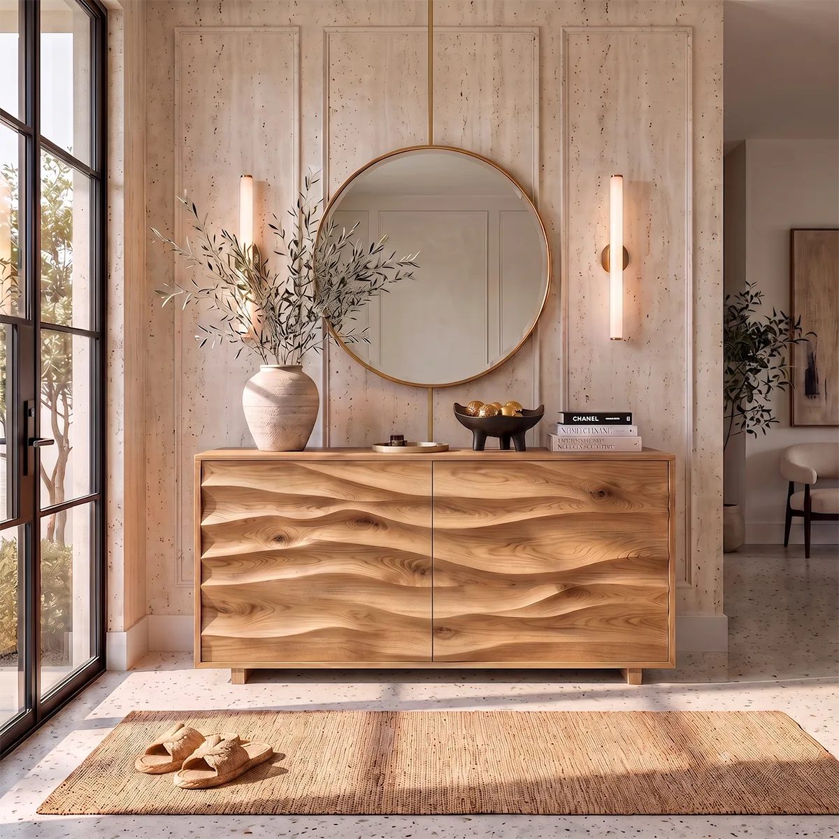Sculptural Wave Sideboard with Concealed Storage | Modern Carved Front Storage Cabinet HG021-9GTL1HD