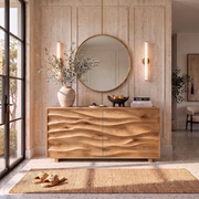 Sculptural Wave Sideboard with Concealed Storage | Modern Carved Front Storage Cabinet HG021-9GTL1HD