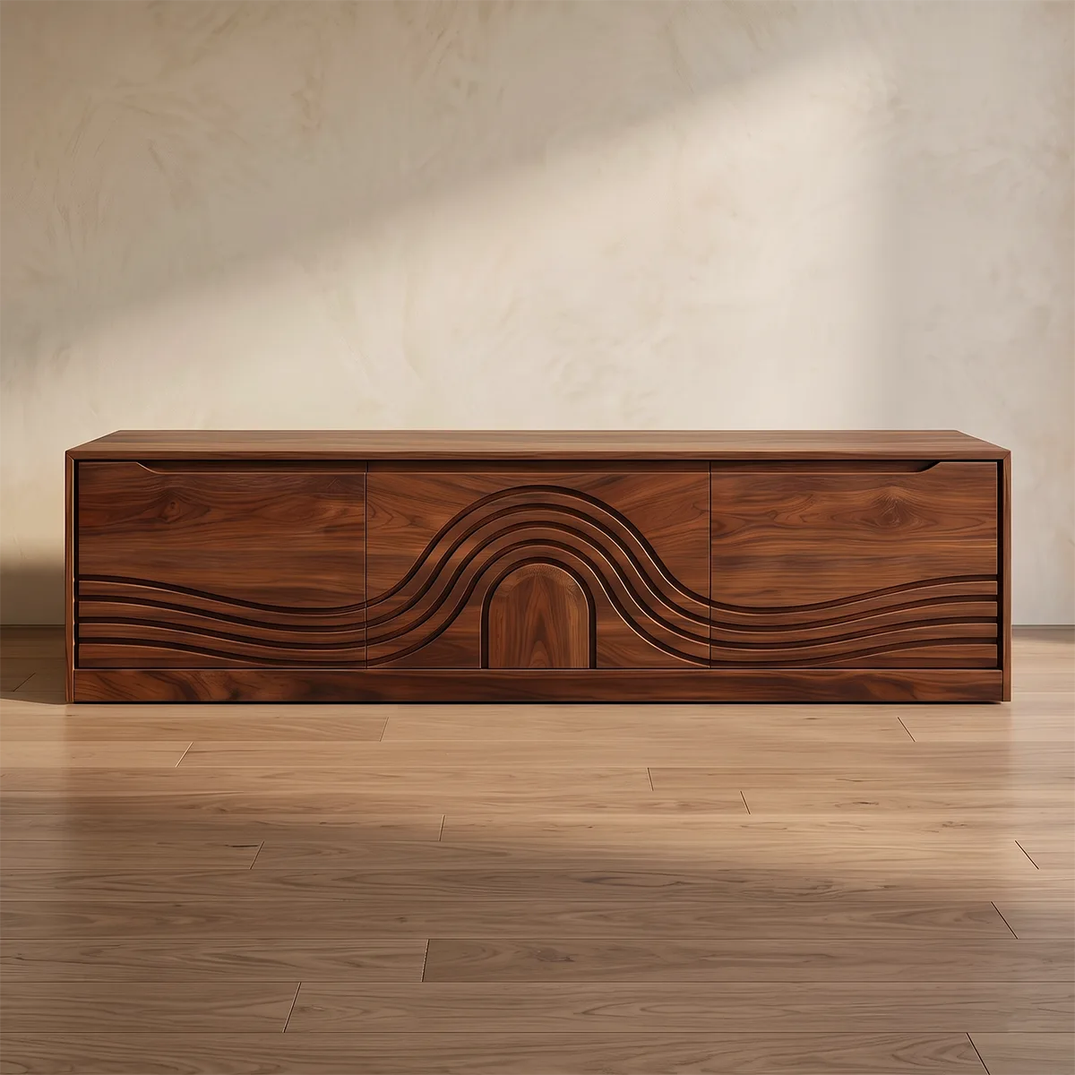 Wave Carved Wood TV Stand | Modern Low Profile Media Console HG021-2WFD3JN