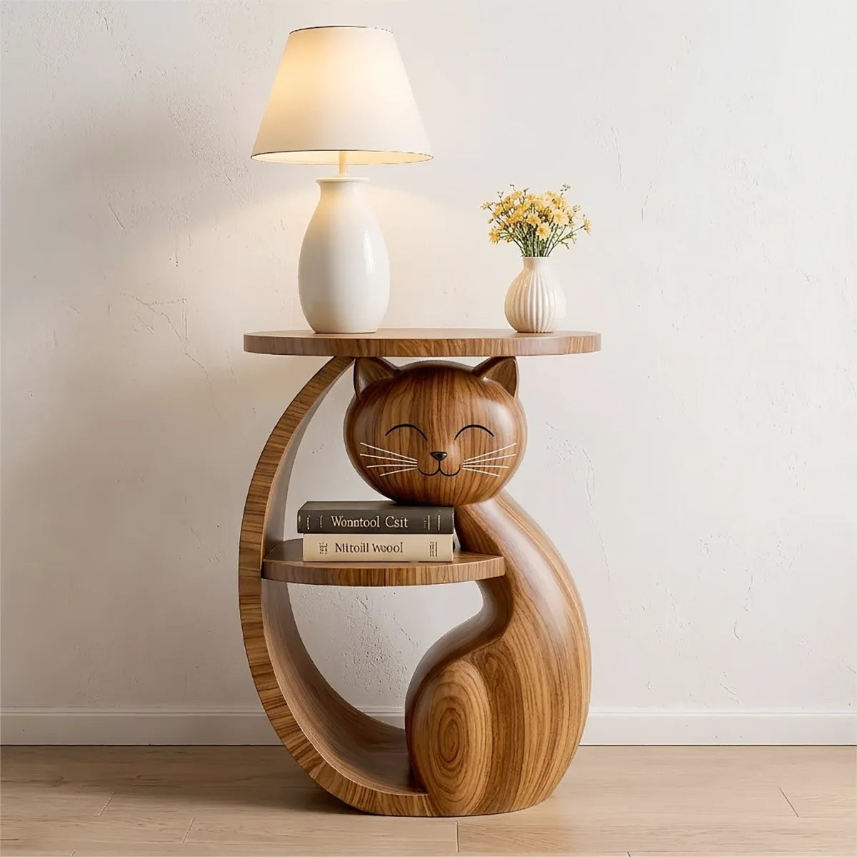 Whimsical Solid Wood Cat Side Table for Living Rooms & Cat Lovers HG021-4574