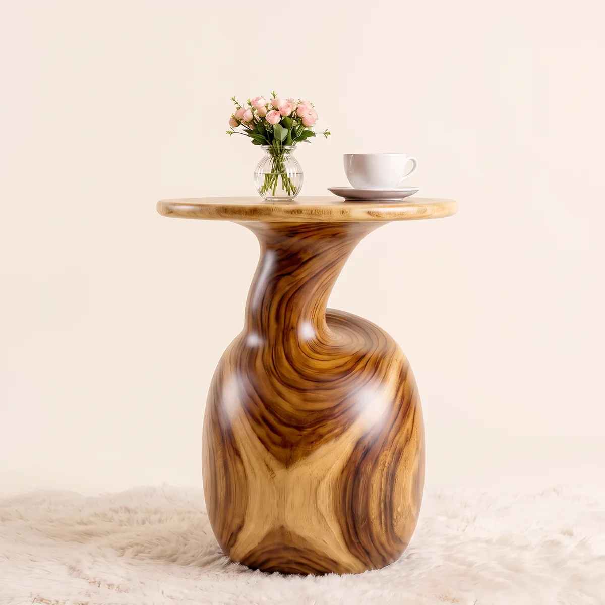 Modern Round End Table | Sculptural Swirl Pedestal Accent Table HG021-3645