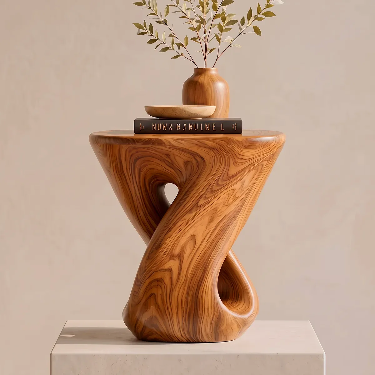 Sculptural Infinity Nightstand | Organic Modern Pedestal Bedside Table with Rounded Top HG021-6XTI9LI