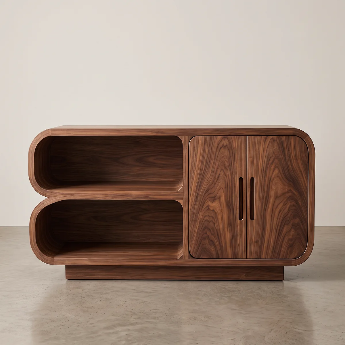 Modern Sideboard with 2 Open Shelves and 2 Cabinet Doors | Rounded Storage Cabinet HG021-6RWO4UC