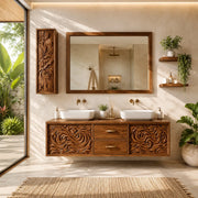 Double Sink Floating Bathroom Vanity | Luxury Carved Bathroom Cabinet HG021-2771