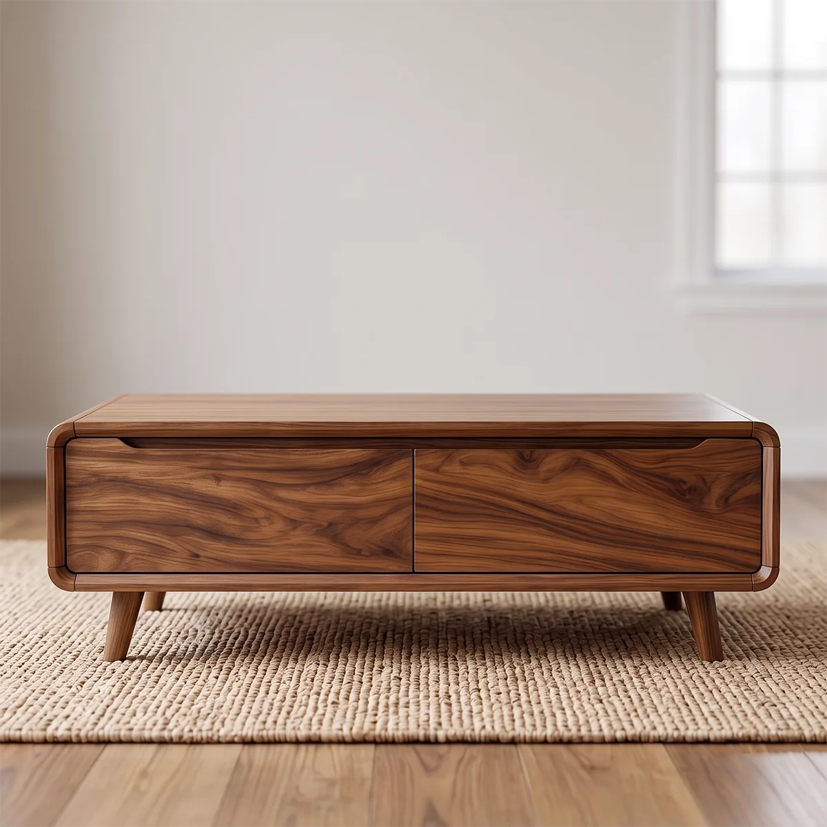 Coffee Table with 2 Storage Drawers | Modern Rounded Rectangular Center Table HG021-8SET4XE