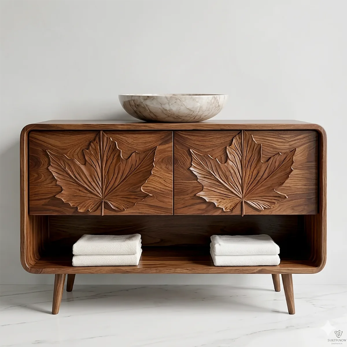 Japanese Inspired Leaf Carved Bathroom Vanity Cabinet HG021-6349