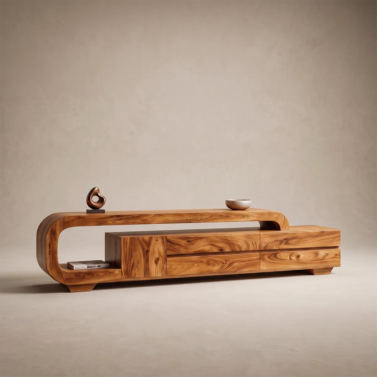 Curved Wood TV Stand with Drawers & Storage | Modern Media Cabinet HG021-1SBA3RR