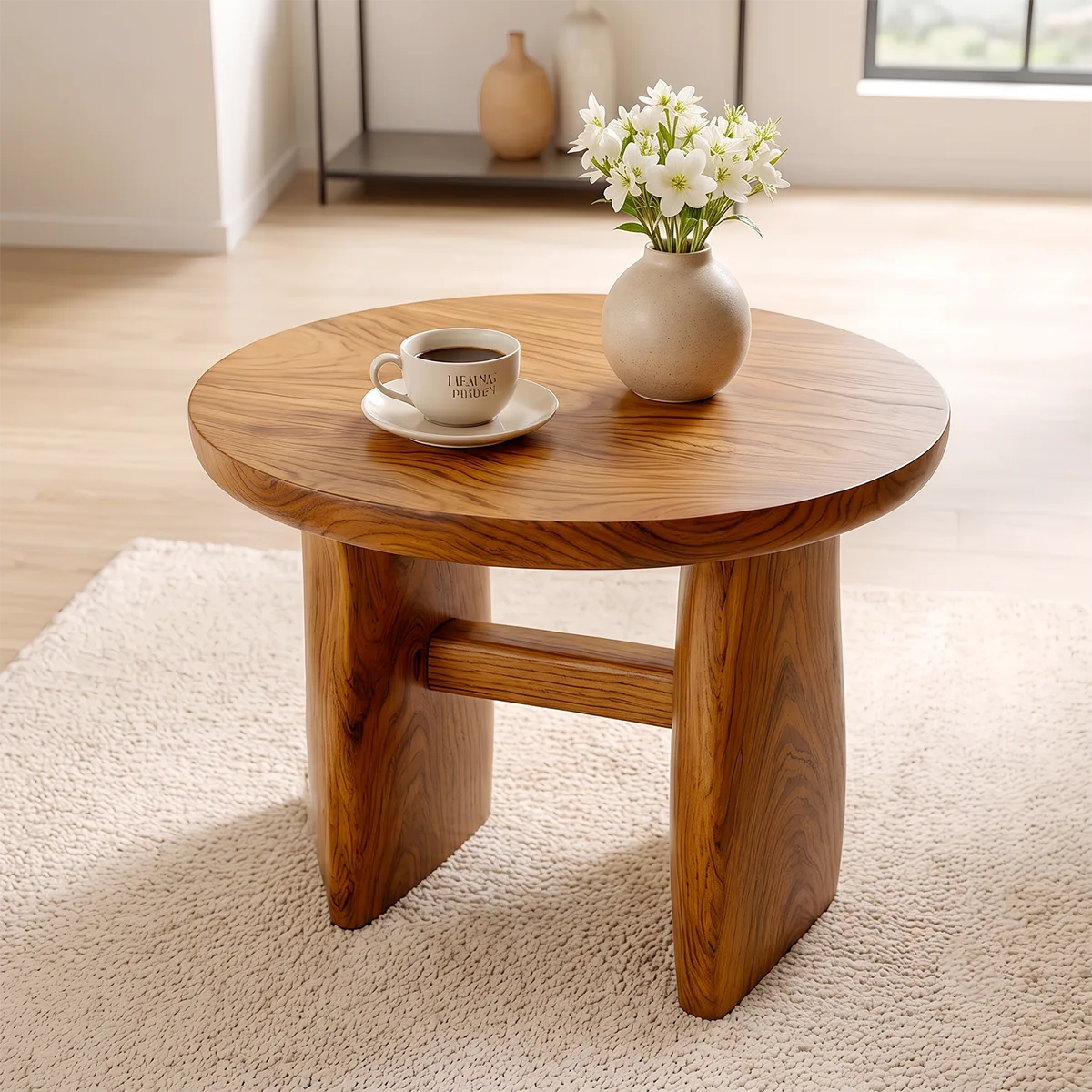 Modern Round End Table | Sculptural Dual-Pedestal Side Table HG021-7122