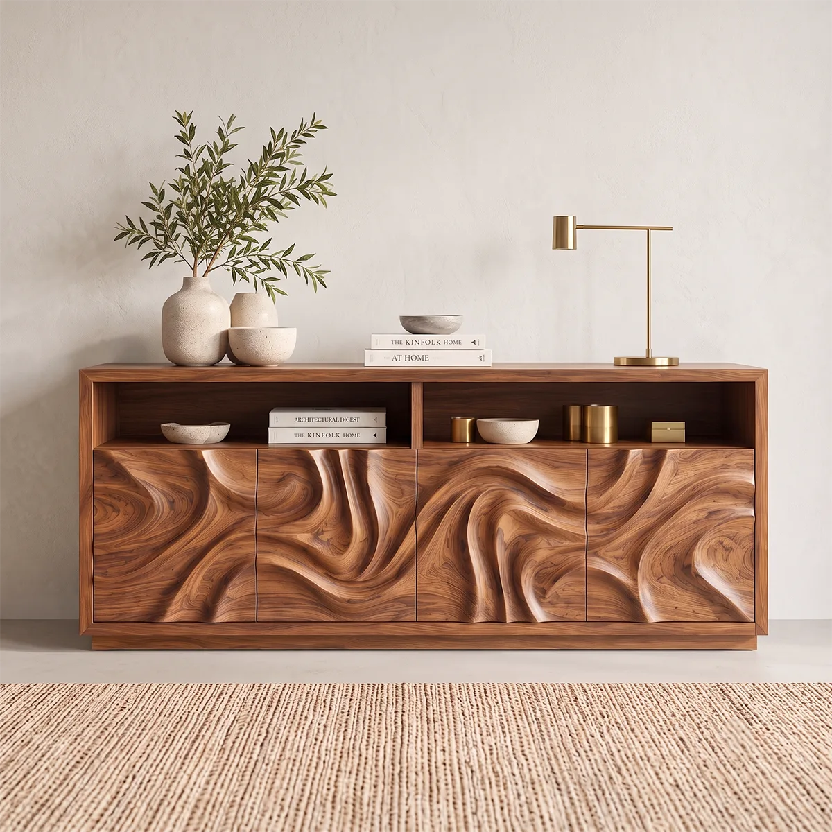 Sculptural Wave Sideboard with Open Display Shelves and Concealed Storage HG021-4OJM3KR