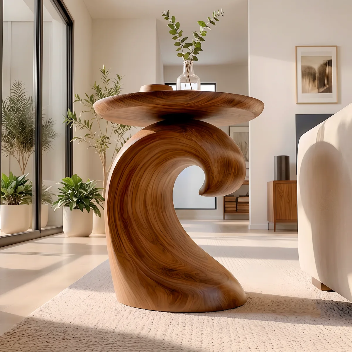 Modern Sculptural Round End Table | Organic Accent Side Table for Living Room & Bedroom HG021-4UYM9RB