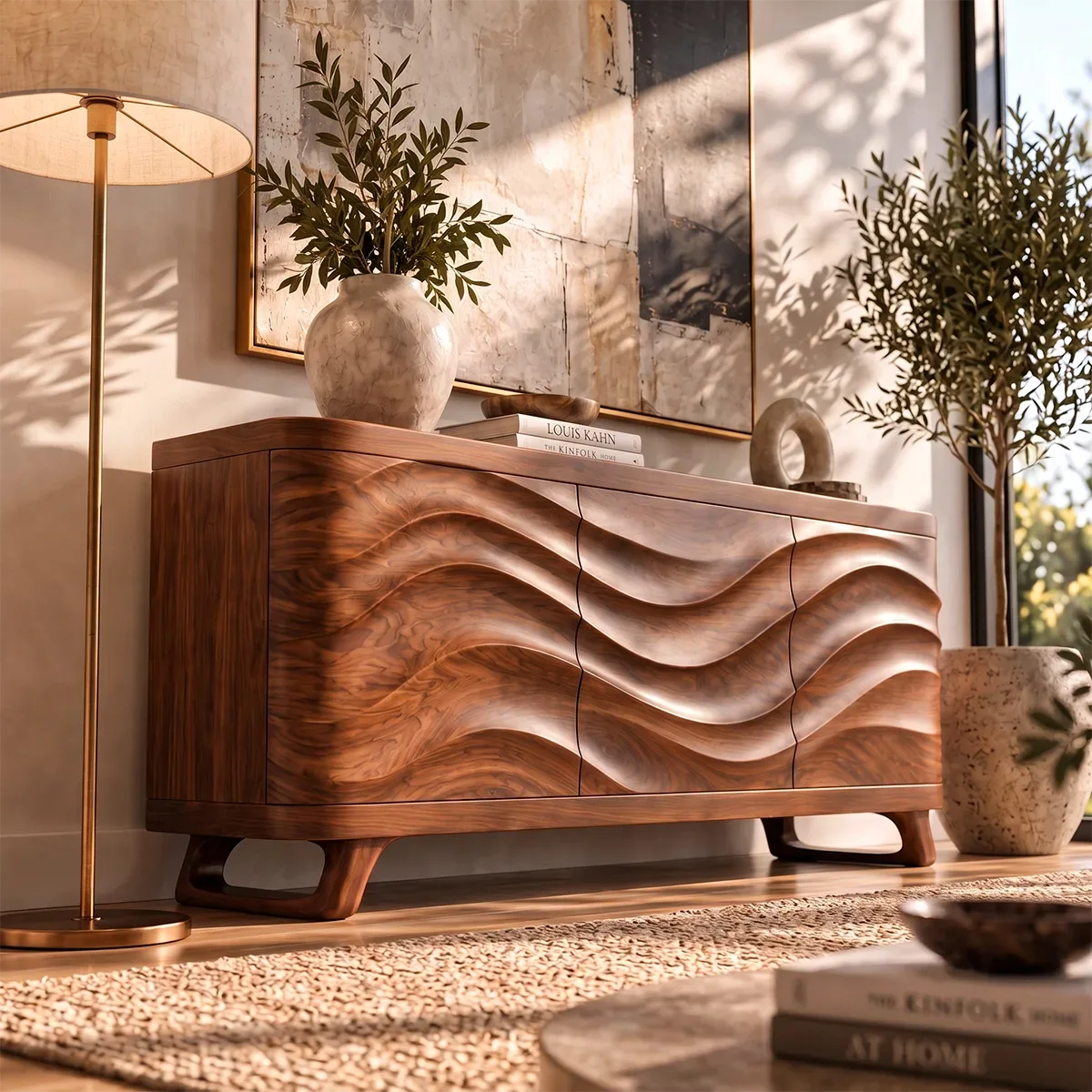 Sculptural Wave Sideboard with Concealed Storage | Modern Statement Storage Cabinet HG021-3MAI3XH
