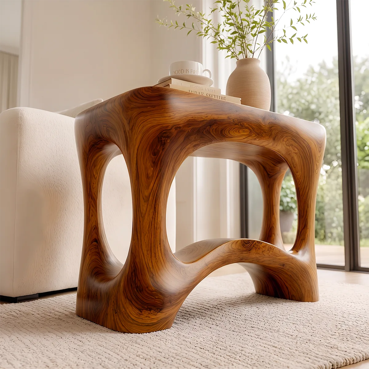 Modern Sculptural End Table | Organic Accent Side Table with Rounded Square Top HG021-3496