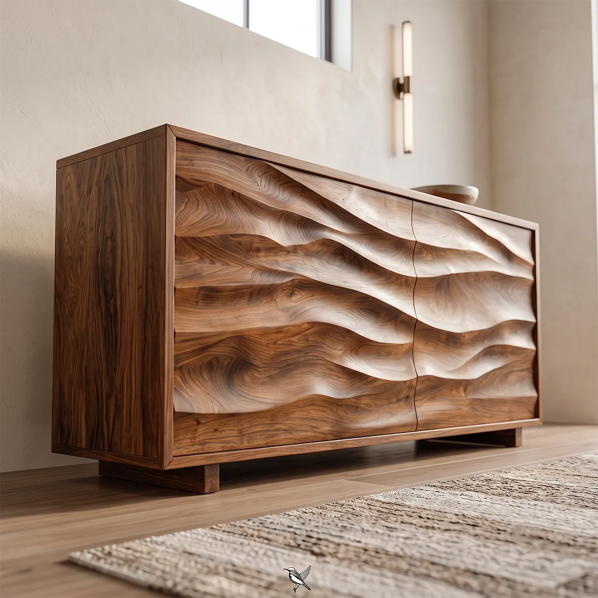 Sculptural Wave Sideboard with Concealed Storage | Modern Carved Front Storage Cabinet HG021-9GTL1HD