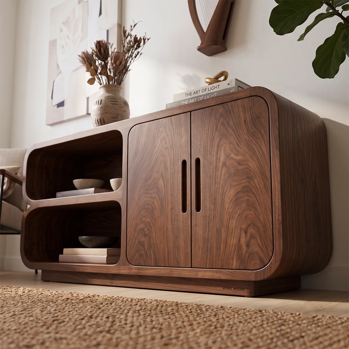 Modern Sideboard with 2 Open Shelves and 2 Cabinet Doors | Rounded Storage Cabinet HG021-6RWO4UC