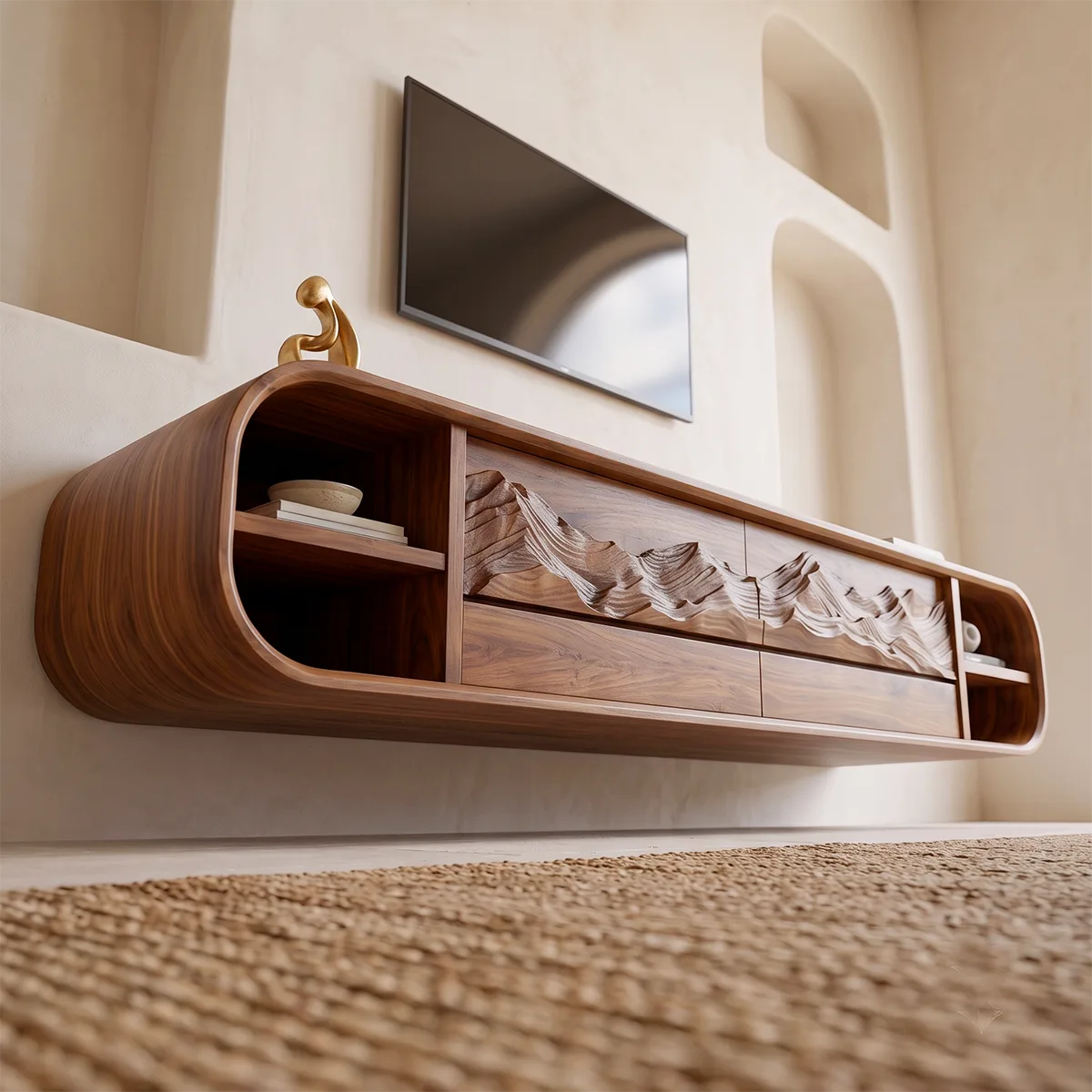 Mountain Relief TV Stand with Rounded Frame and Floating Storage HG021-1LGE7WE