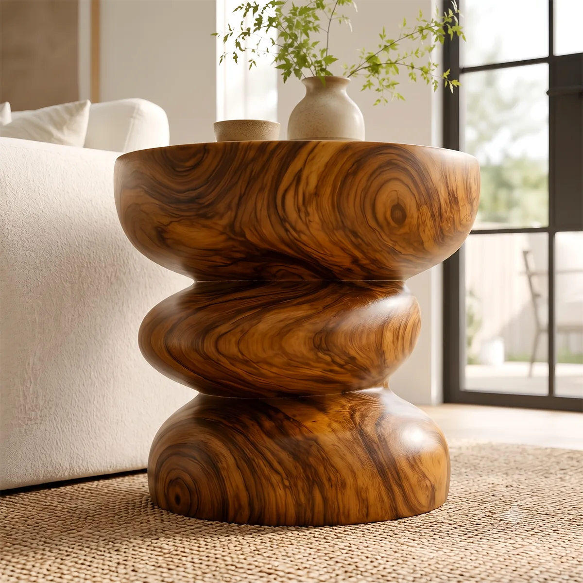 Modern Round End Table | Sculptural Stacked Pedestal Accent Table HG021-3666