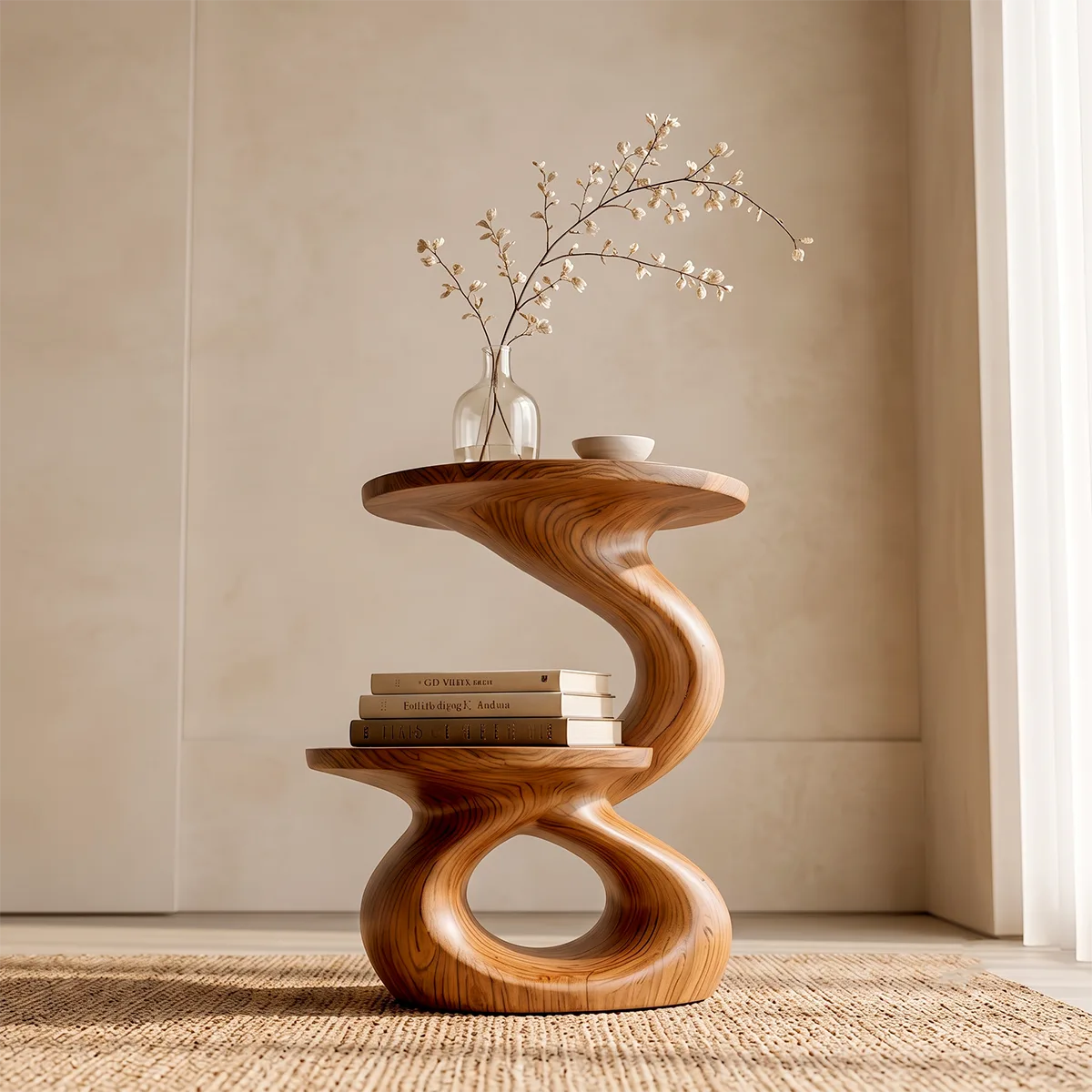 Modern Sculptural Round End Table with Display Shelf | Contemporary Accent Side Table HG021-8NBN5EM