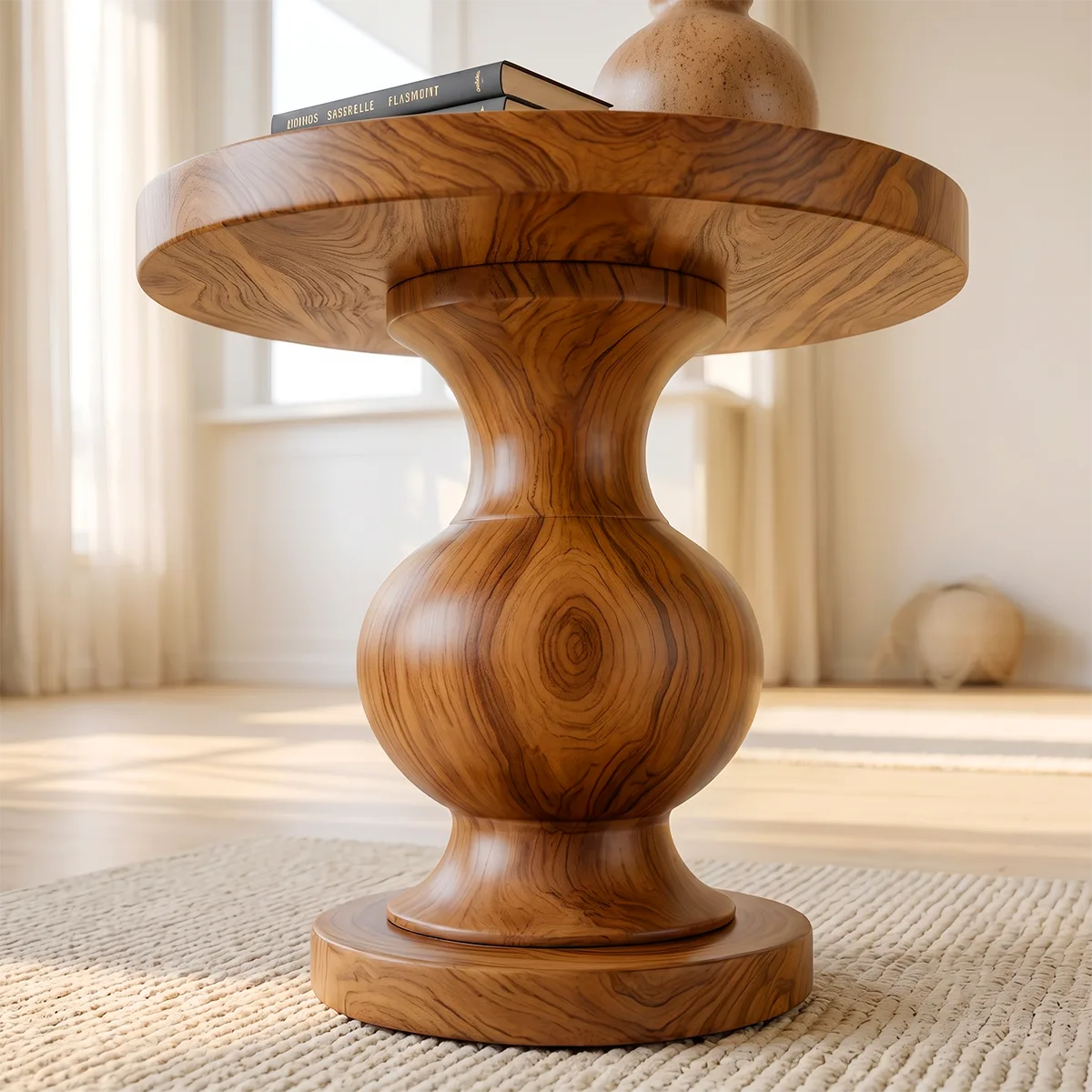 Modern Round End Table | Sculptural Pedestal Side Table for Living Room HG021-7642