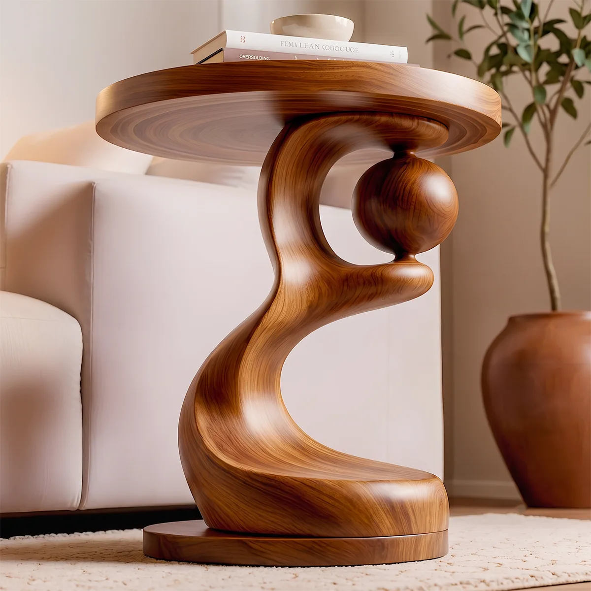 Modern Sculptural End Table | Round Accent Side Table with Artistic Pedestal Base HG021-7OXD7KY
