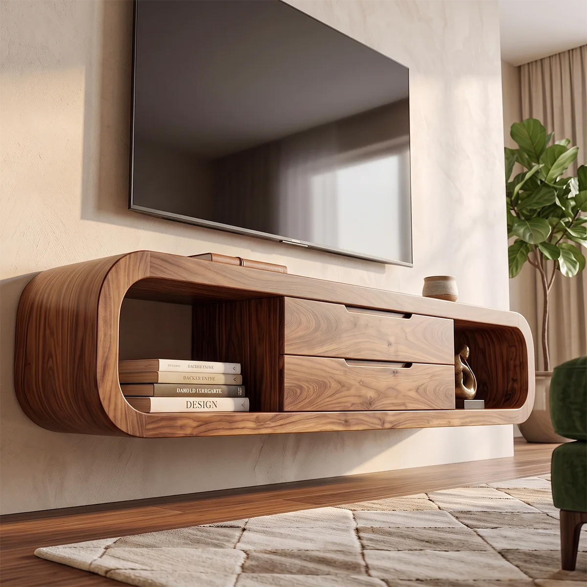 Modern Floating TV Stand | Wall Mounted Media Console with Drawers & Open Storage HG021-1OOU7ST